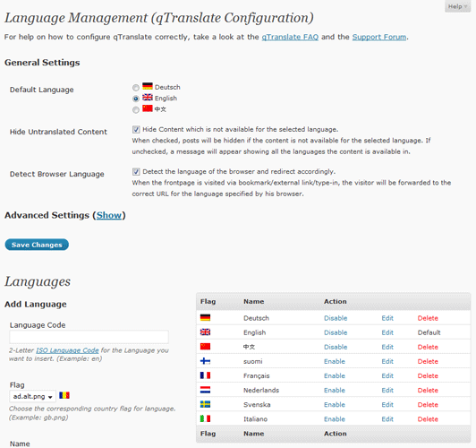 qTranslate Configuration